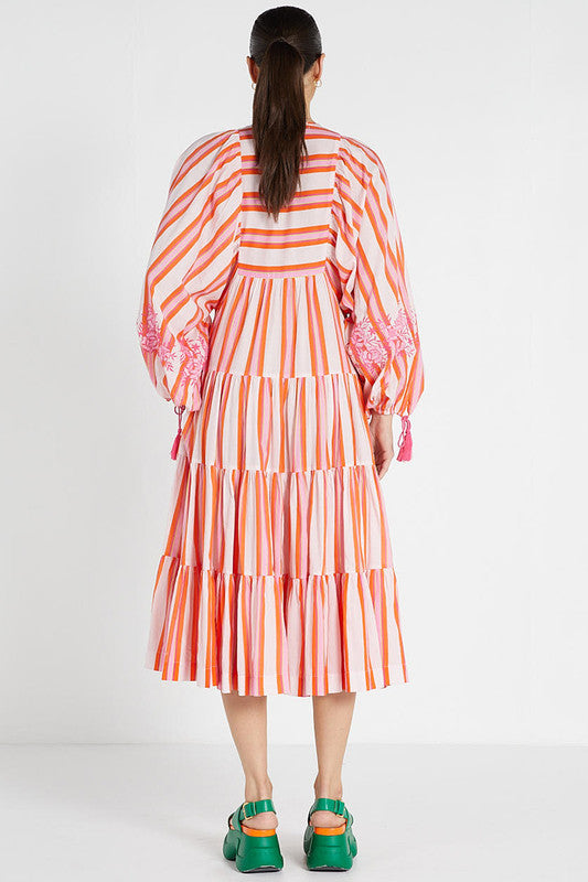 Boho Midi Dress - Multi Stripe