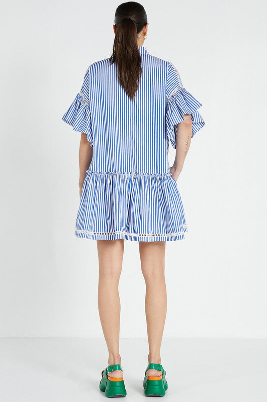 Genoa Mini Shirt Dress - Blue / White