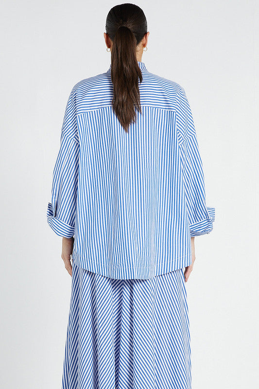 Oversized Shirt - Blue White Stripe