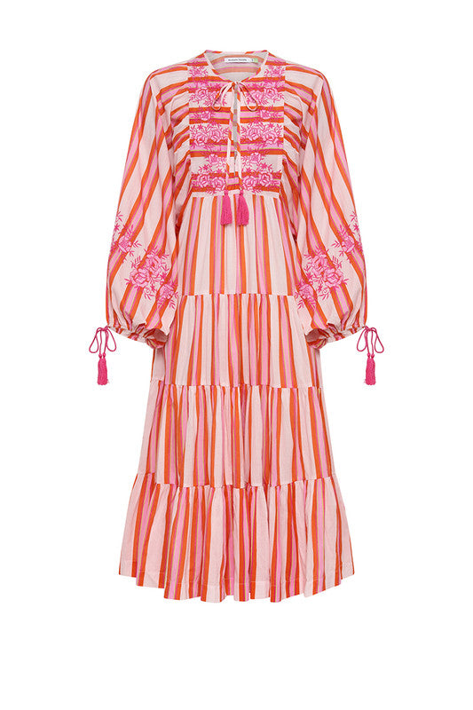 Boho Midi Dress - Multi Stripe