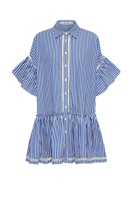 Genoa Mini Shirt Dress - Blue / White