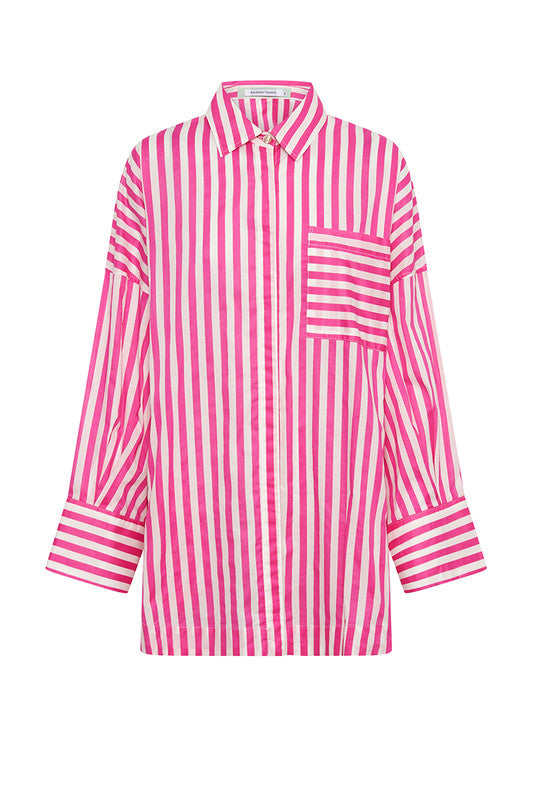 Oversized L/S Shirt - Pink White Stripe