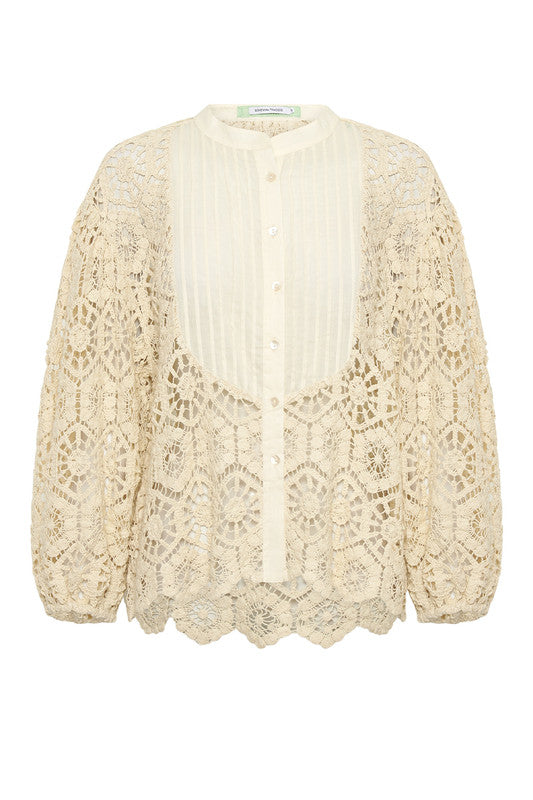 Lace Billow Sleeve Blouse - Natural