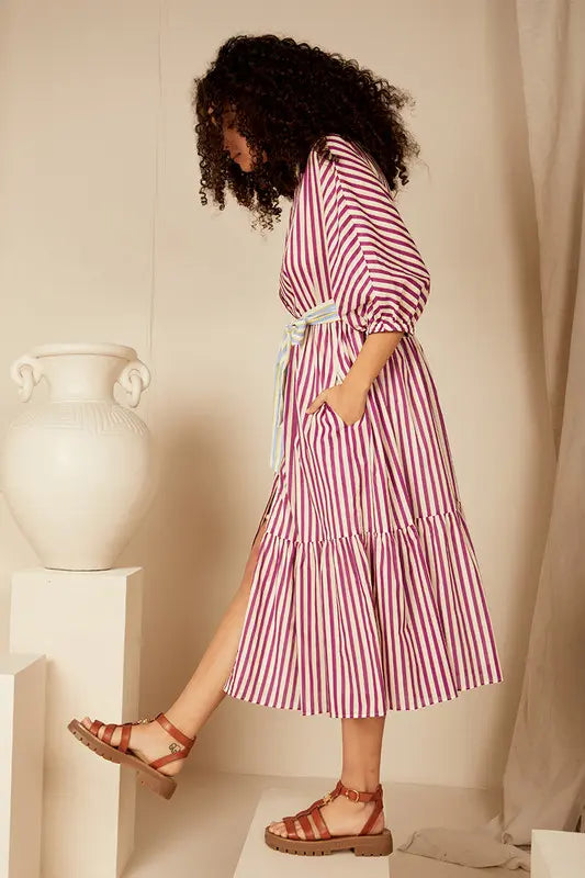 Dolman Shirt Dress - Grape Stripe