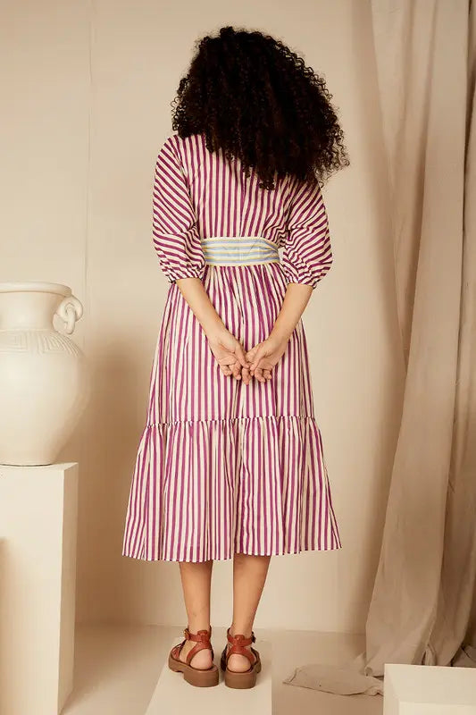 Dolman Shirt Dress - Grape Stripe