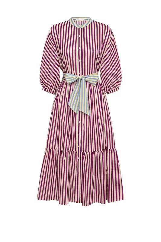 Dolman Shirt Dress - Grape Stripe