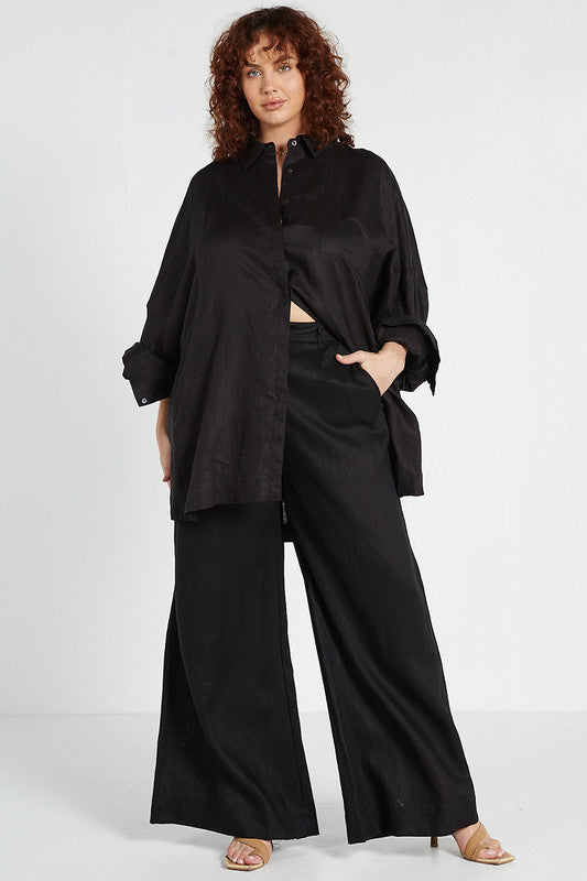 Oversized Shirt - Black Linen