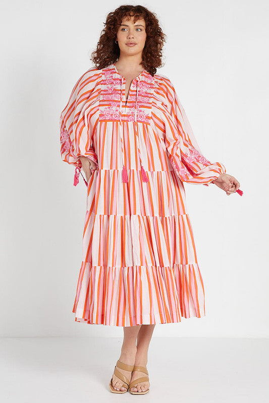 Boho Midi Dress - Multi Stripe