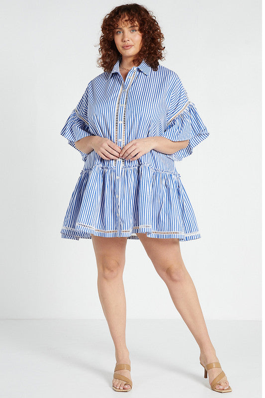 Genoa Mini Shirt Dress - Blue / White