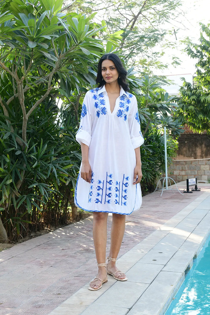 Paros Shirt Dress - Blue