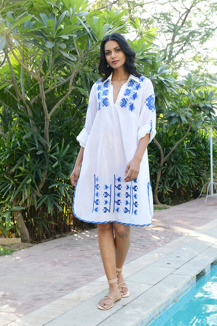 Paros Shirt Dress - Blue