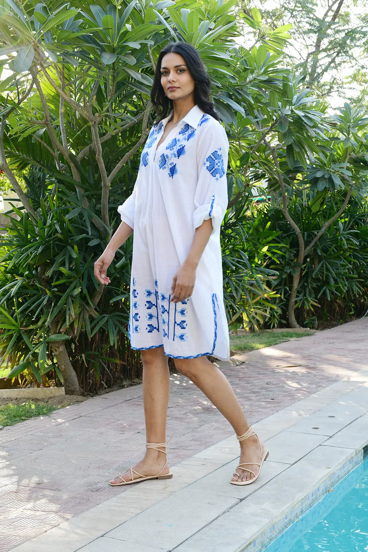 Paros Shirt Dress - Blue