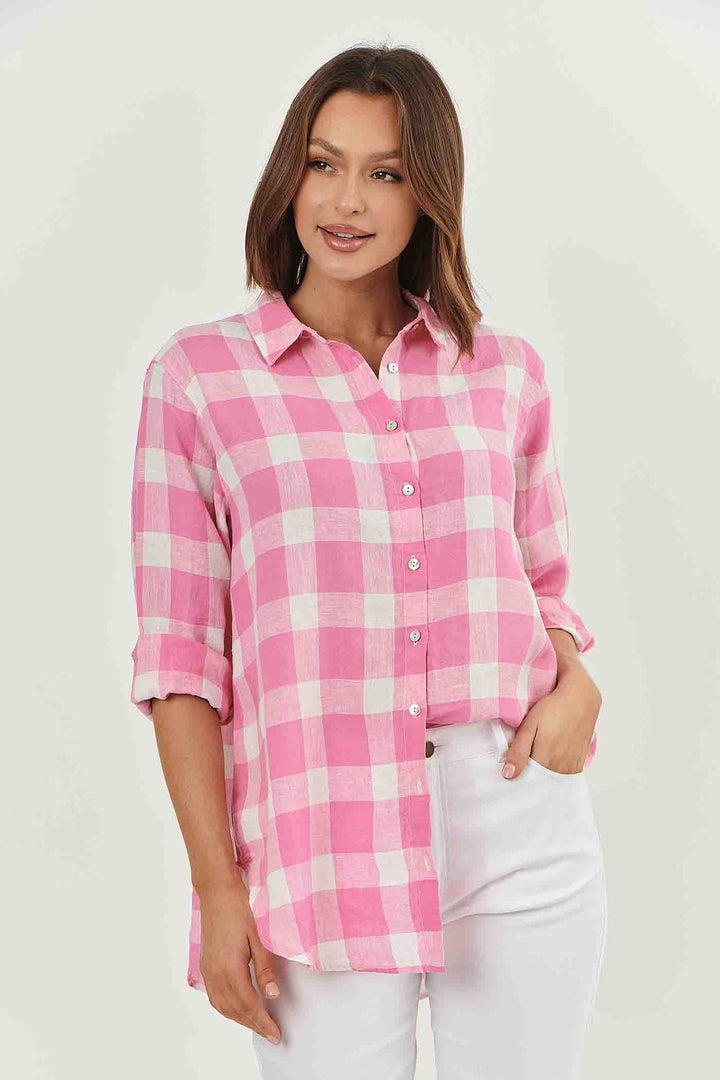 Enveloppe Linen Shirt - Madras Rose