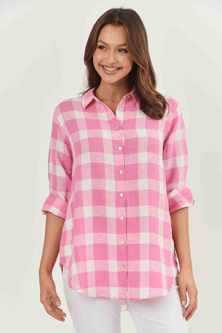 Enveloppe Linen Shirt - Madras Rose