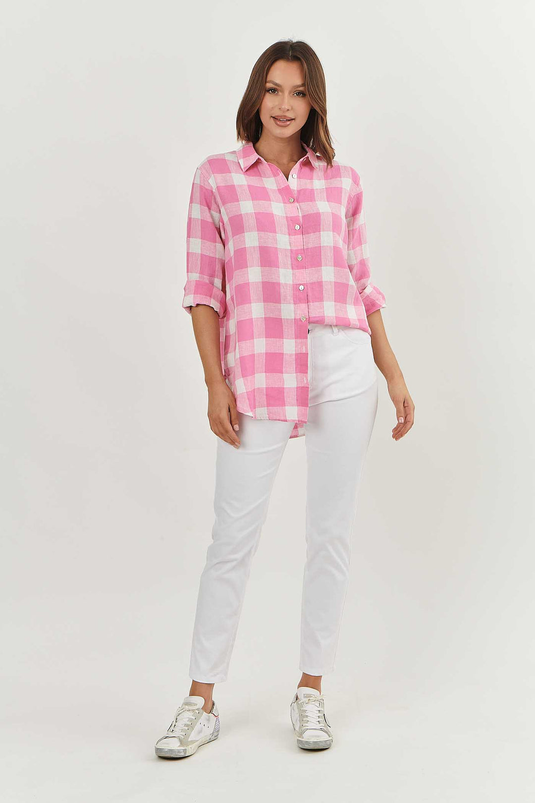 Enveloppe Linen Shirt - Madras Rose