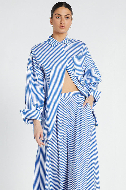 Oversized Shirt - Blue White Stripe