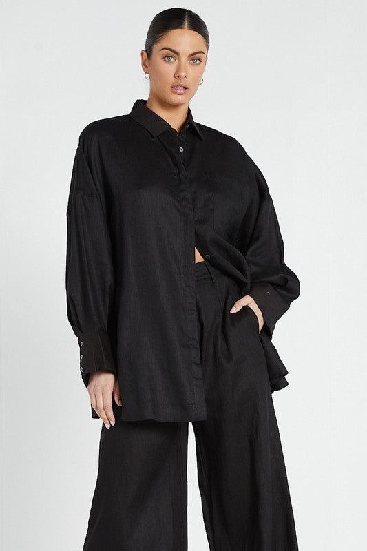 Oversized Shirt - Black Linen