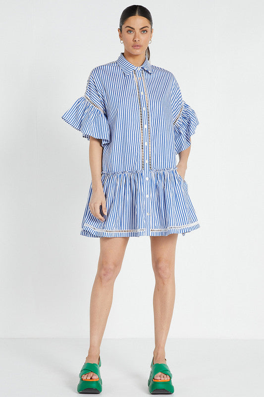 Genoa Mini Shirt Dress - Blue / White