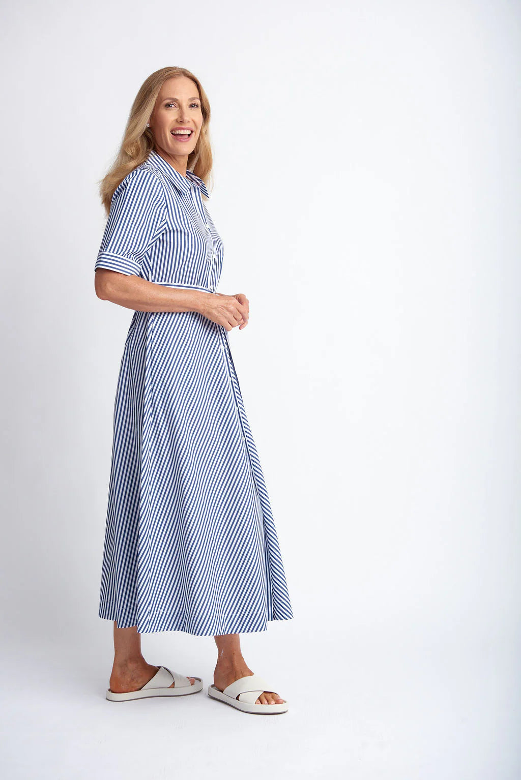 Bias Cut A-Line Dress - Navy / White