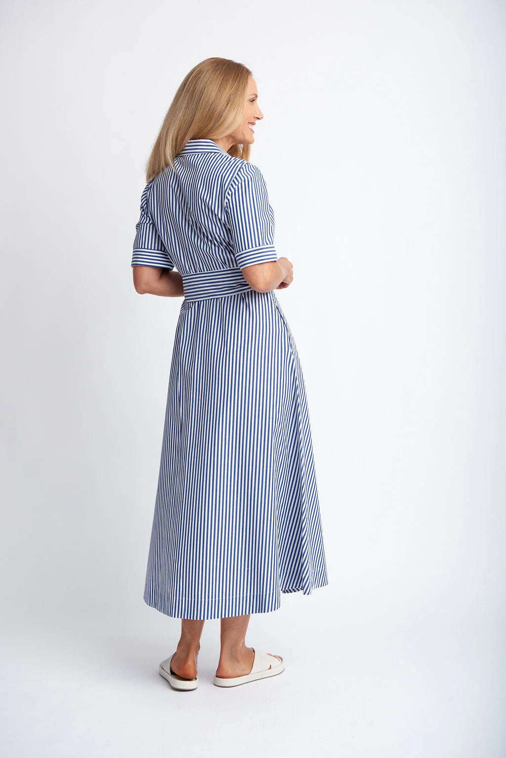 Bias Cut A-Line Dress - Navy / White