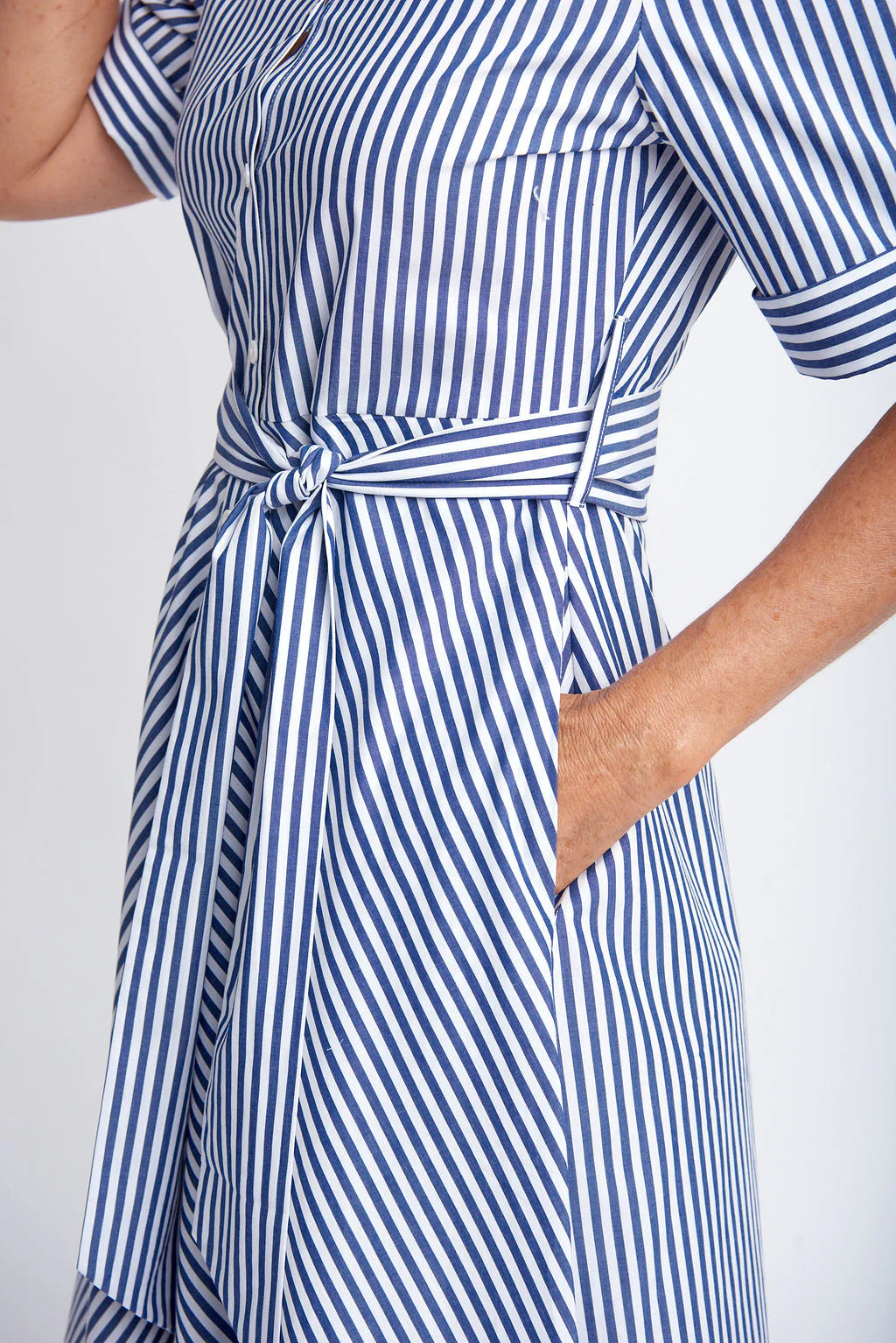 Bias Cut A-Line Dress - Navy / White