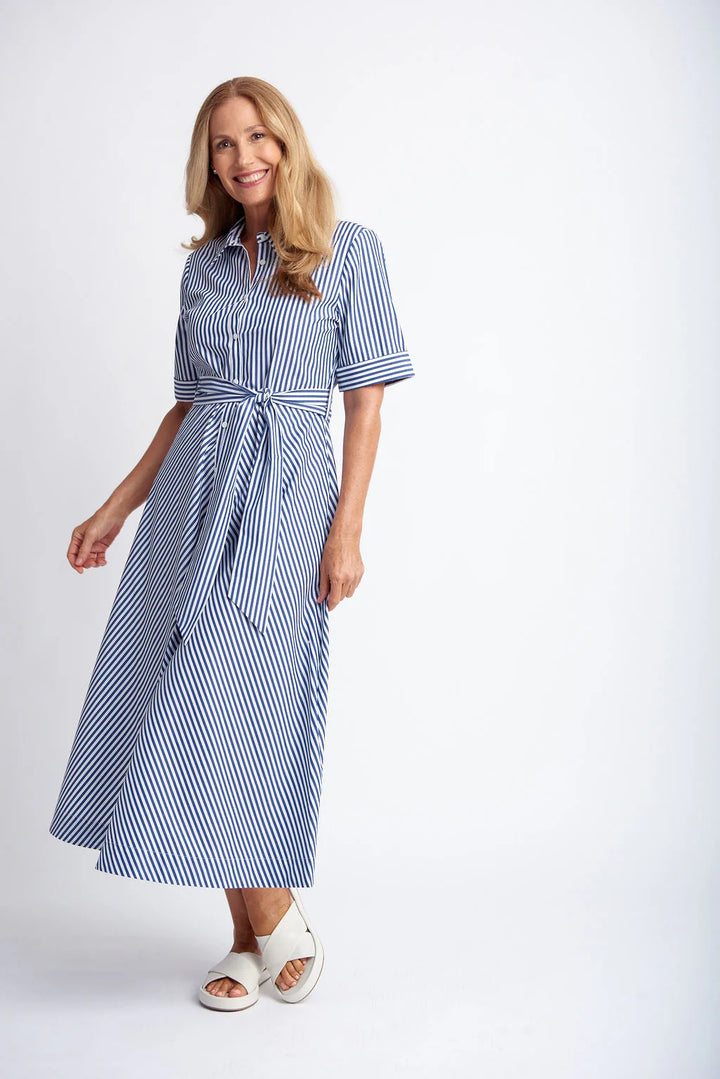 Bias Cut A-Line Dress - Navy / White