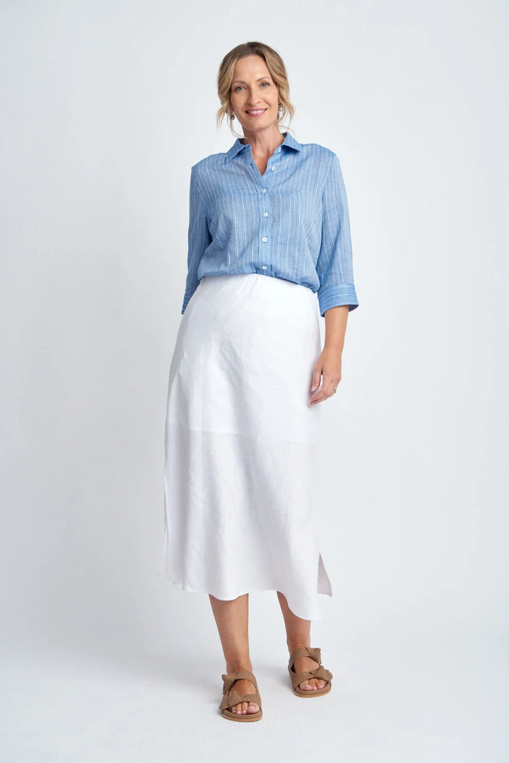 Bias Cut Linen Skirt - White