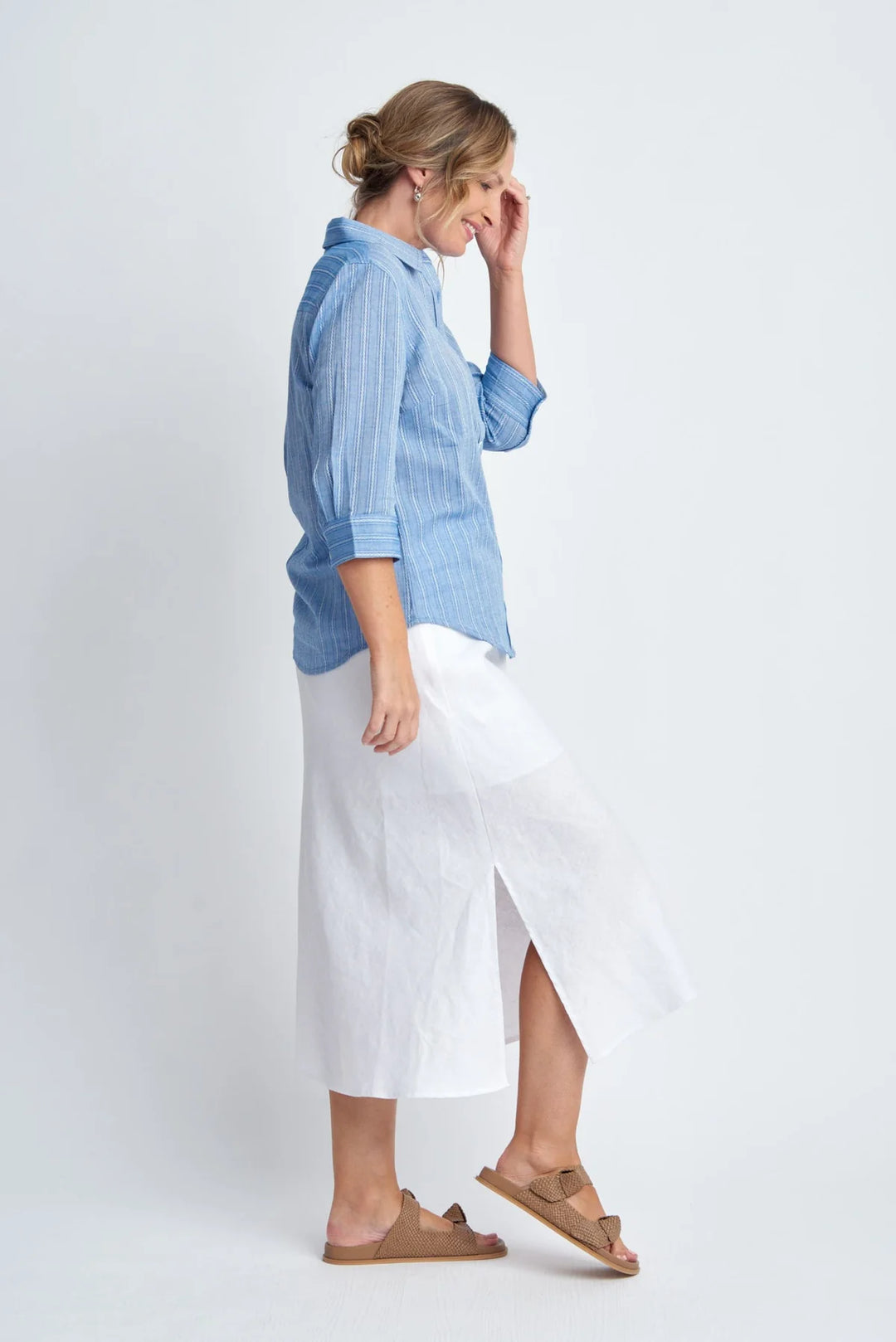 Bias Cut Linen Skirt - White