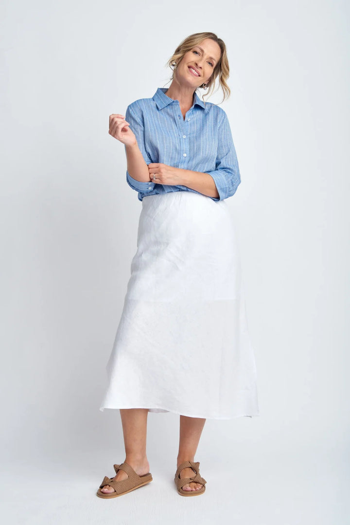 Bias Cut Linen Skirt - White