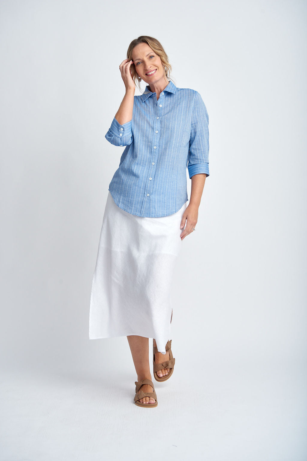 Bias Cut Linen Skirt - White