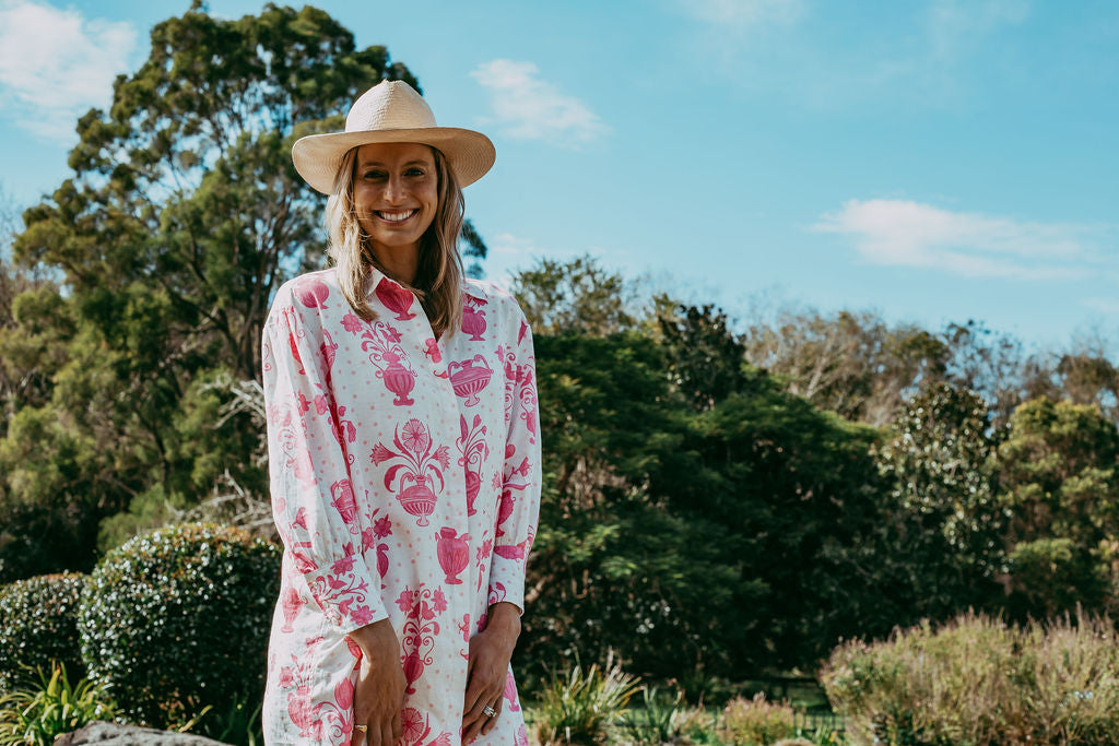 Relaxed Shirt Dress - Pink Print