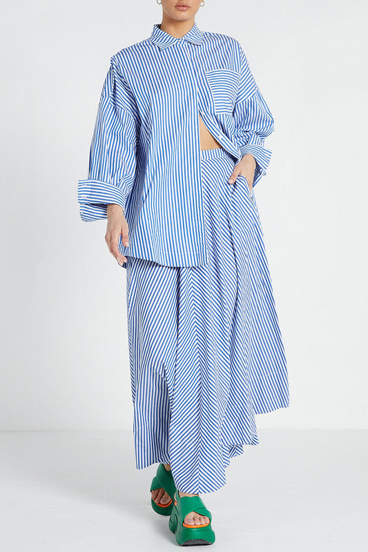 Oversized Shirt - Blue White Stripe