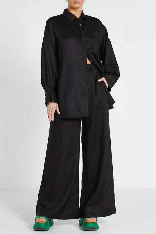 Oversized Shirt - Black Linen