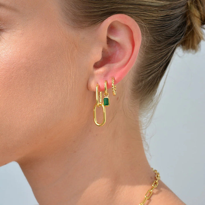 Gemme Green Onyx Huggie Earrings - Gold