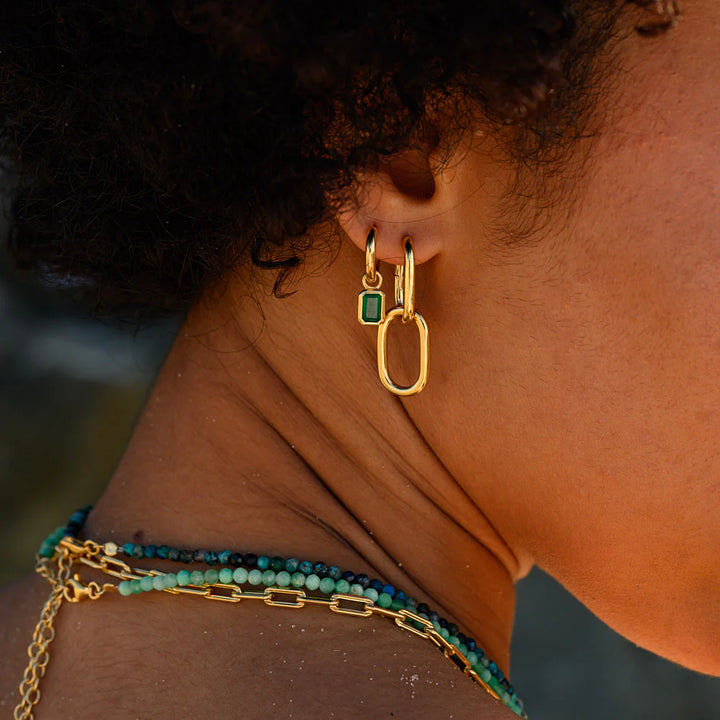 Gemme Green Onyx Huggie Earrings - Gold