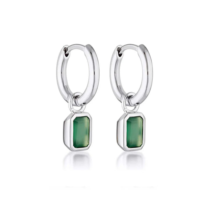 Gemme Green Onyx Huggie Earrings - Silver