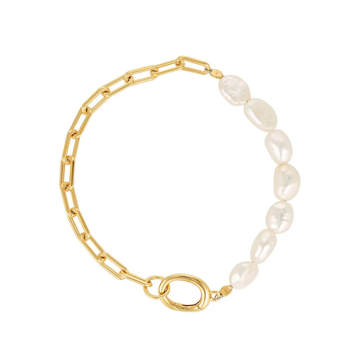 Paperclip Baroque Pearl Bracelet - Gold