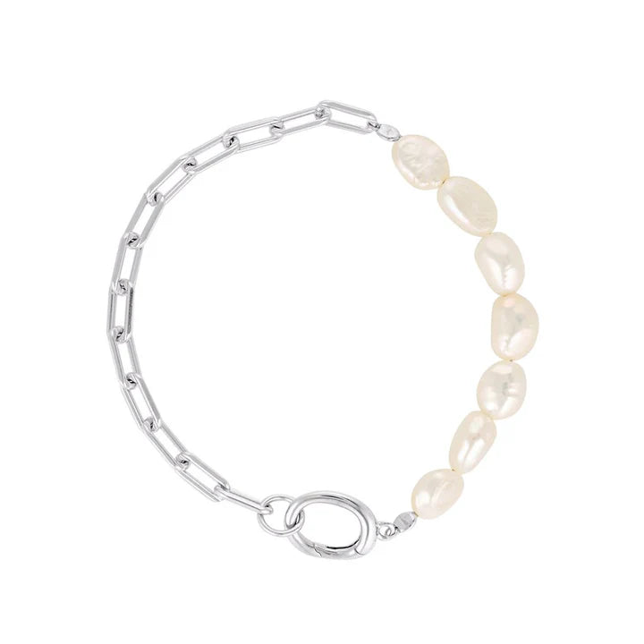 Paperclip Baroque Pearl Bracelet - Silver