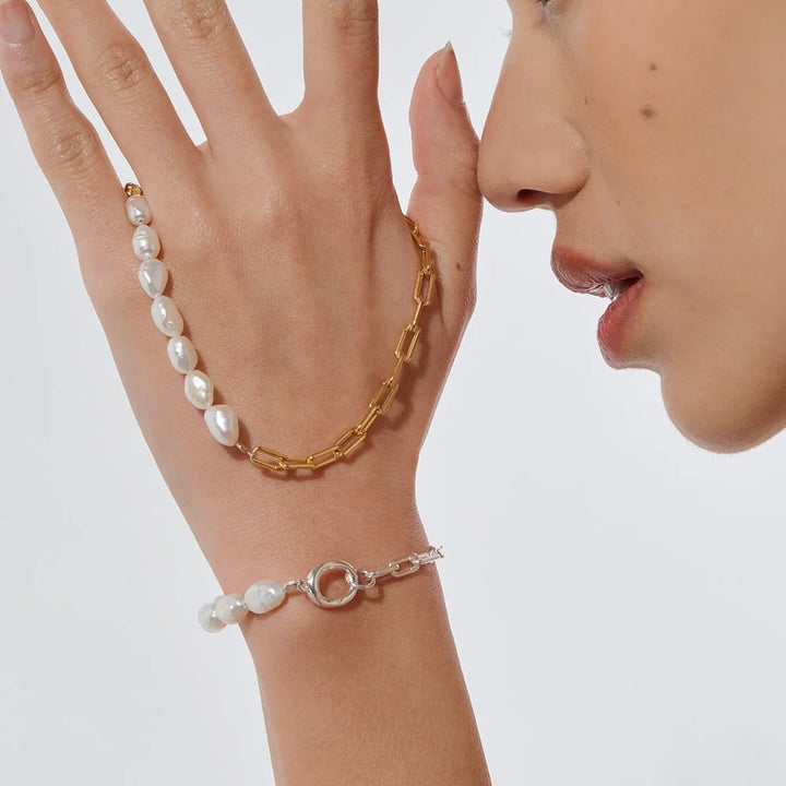 Paperclip Baroque Pearl Bracelet - Gold