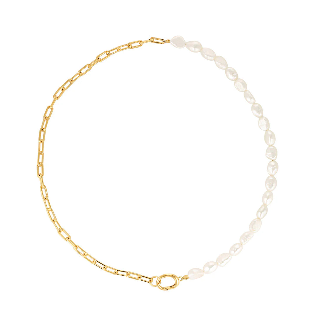 Paperclip Baroque Pearl Necklace - Gold