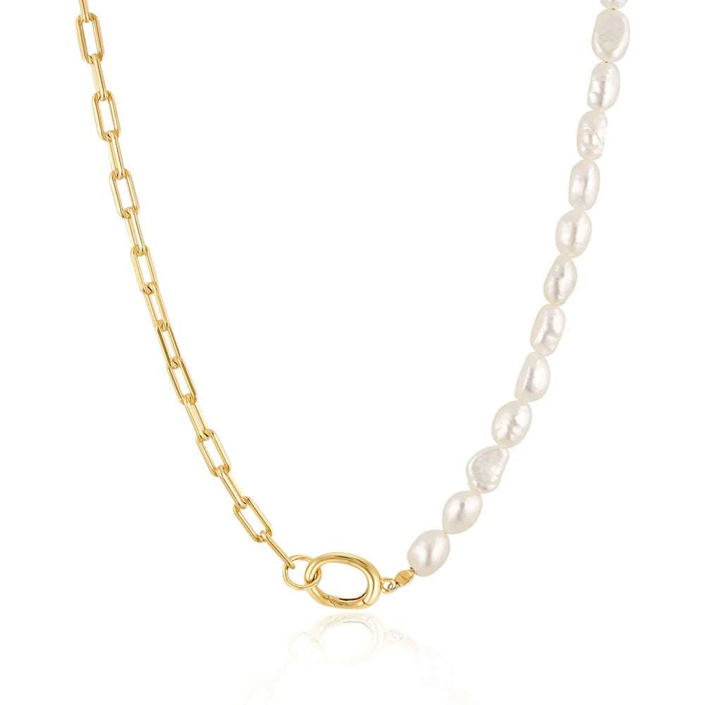 Paperclip Baroque Pearl Necklace - Gold