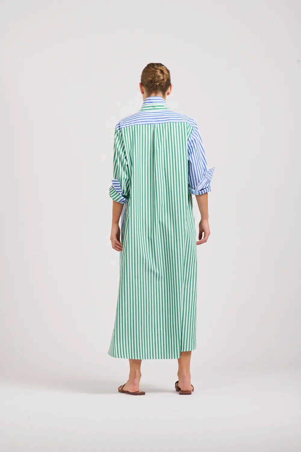 The Luna Oversized Long Shirtdress - Blue/Green Stripe Combo