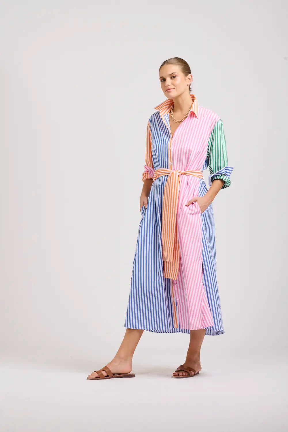 The Luna Oversized Long Shirtdress - Bright Stripe Combo