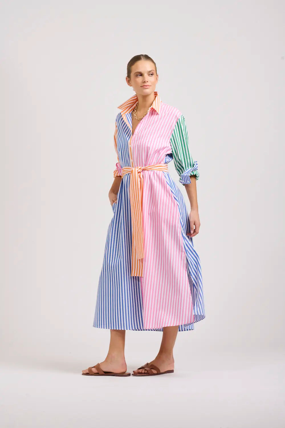 The Luna Oversized Long Shirtdress - Bright Stripe Combo