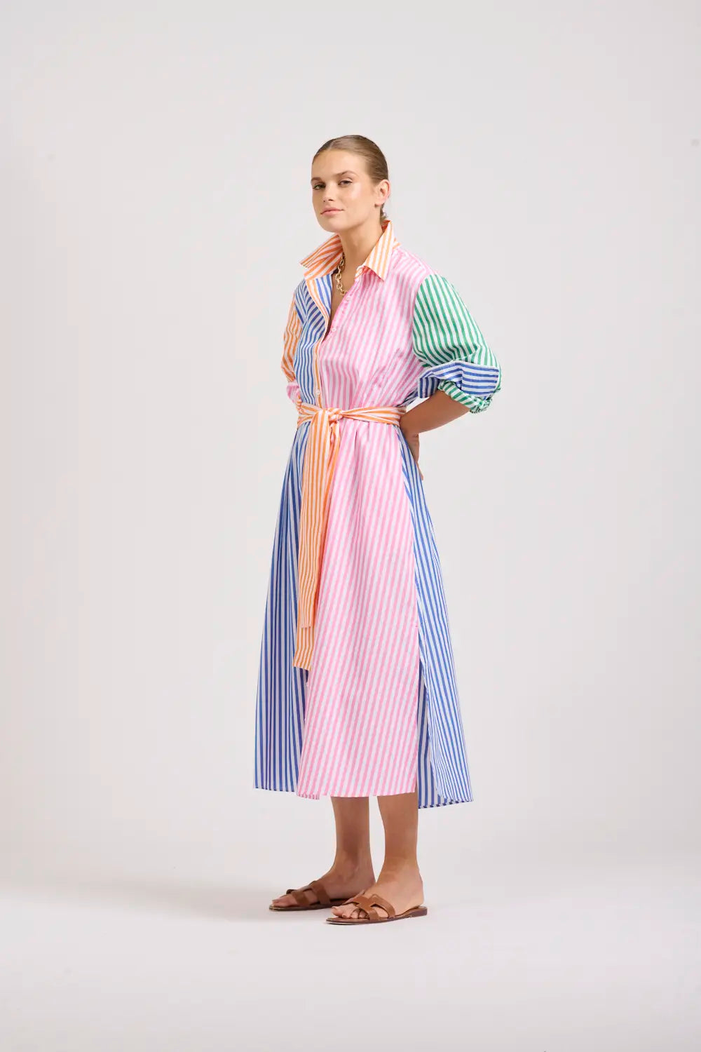 The Luna Oversized Long Shirtdress - Bright Stripe Combo