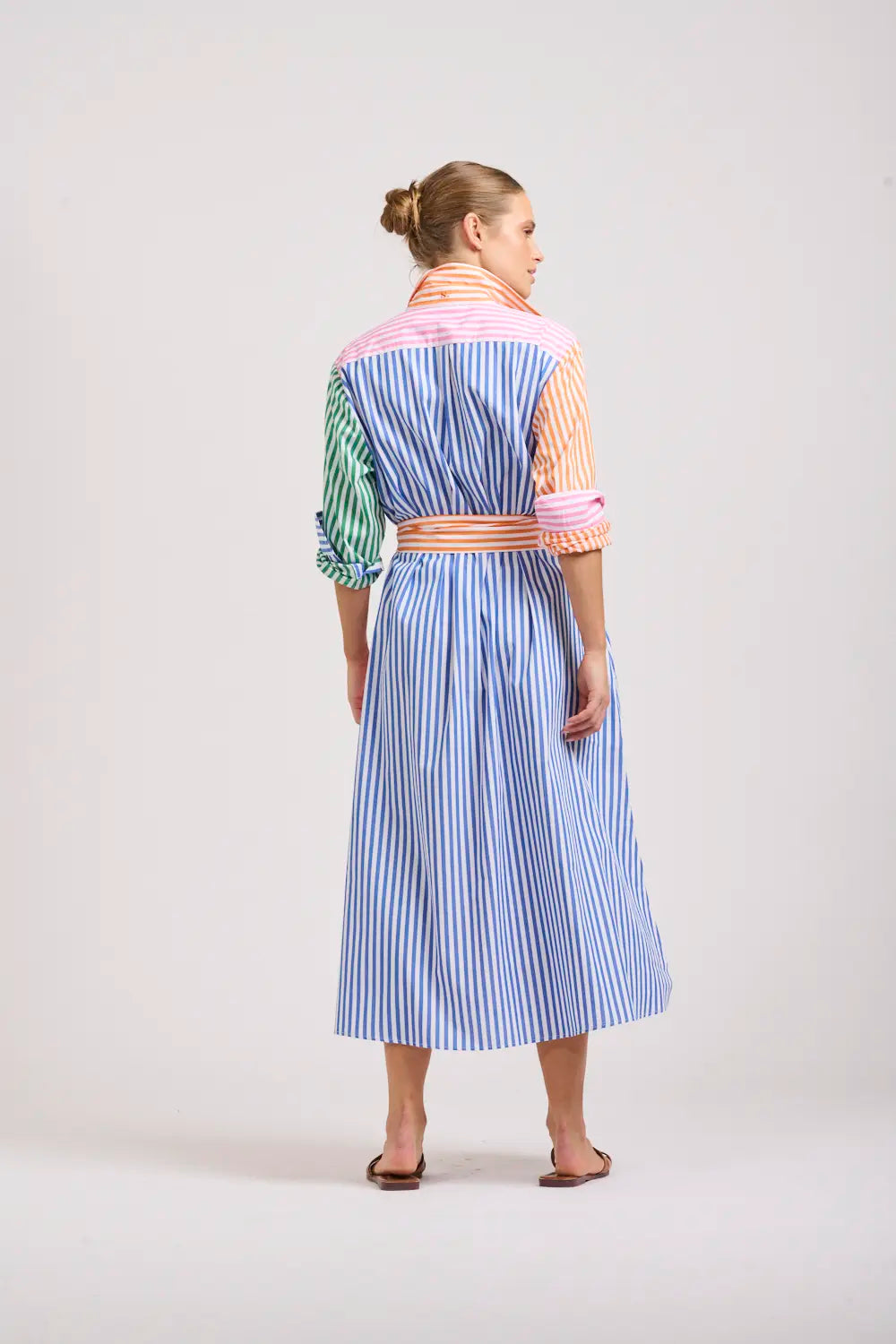 The Luna Oversized Long Shirtdress - Bright Stripe Combo