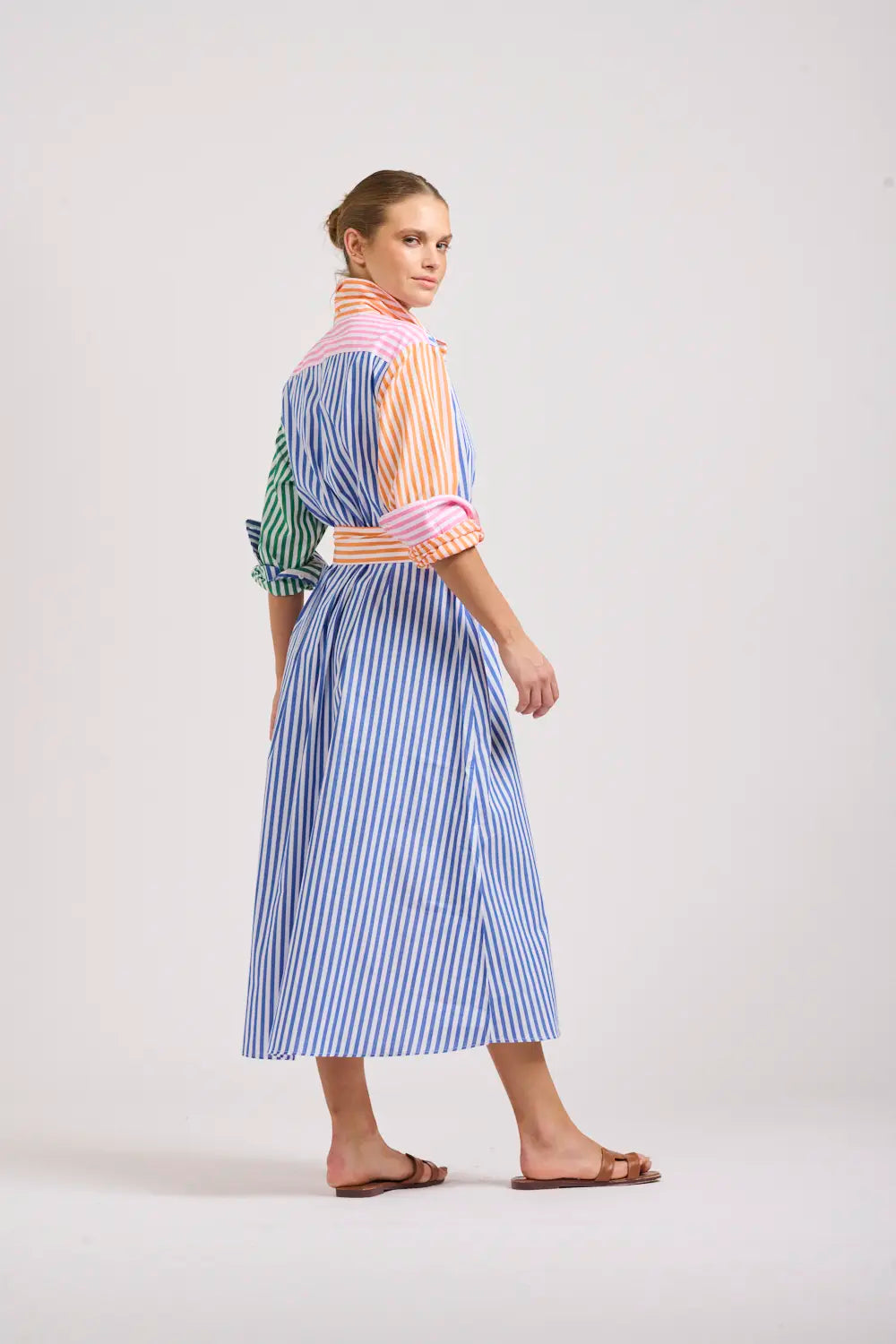 The Luna Oversized Long Shirtdress - Bright Stripe Combo