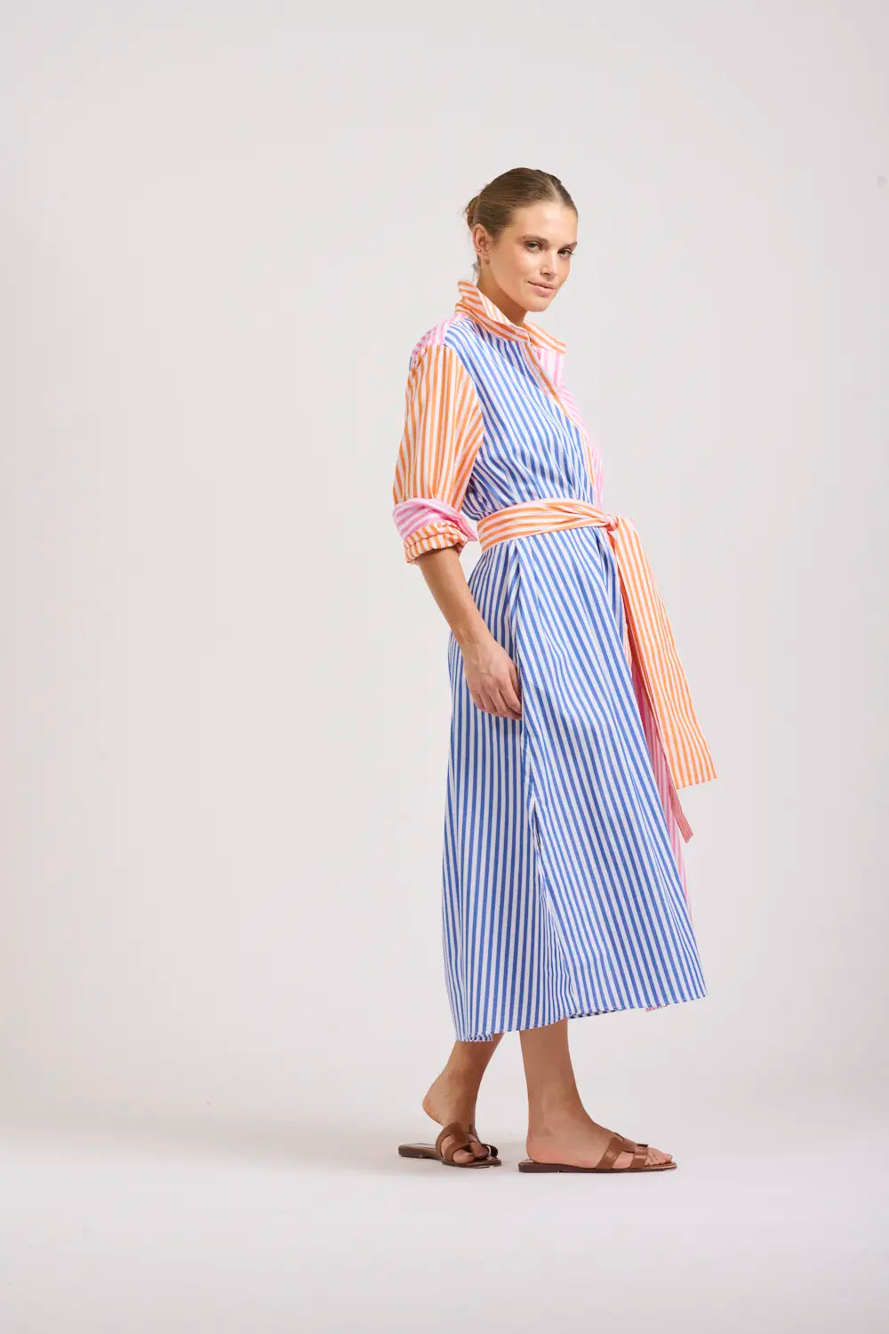 The Luna Oversized Long Shirtdress - Bright Stripe Combo