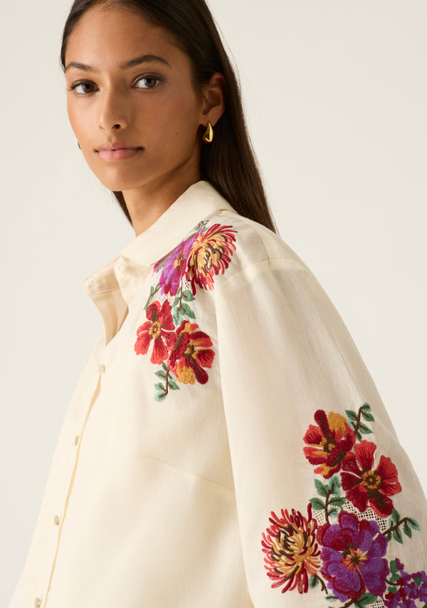 Frida Embroidery Shirt - Ivory