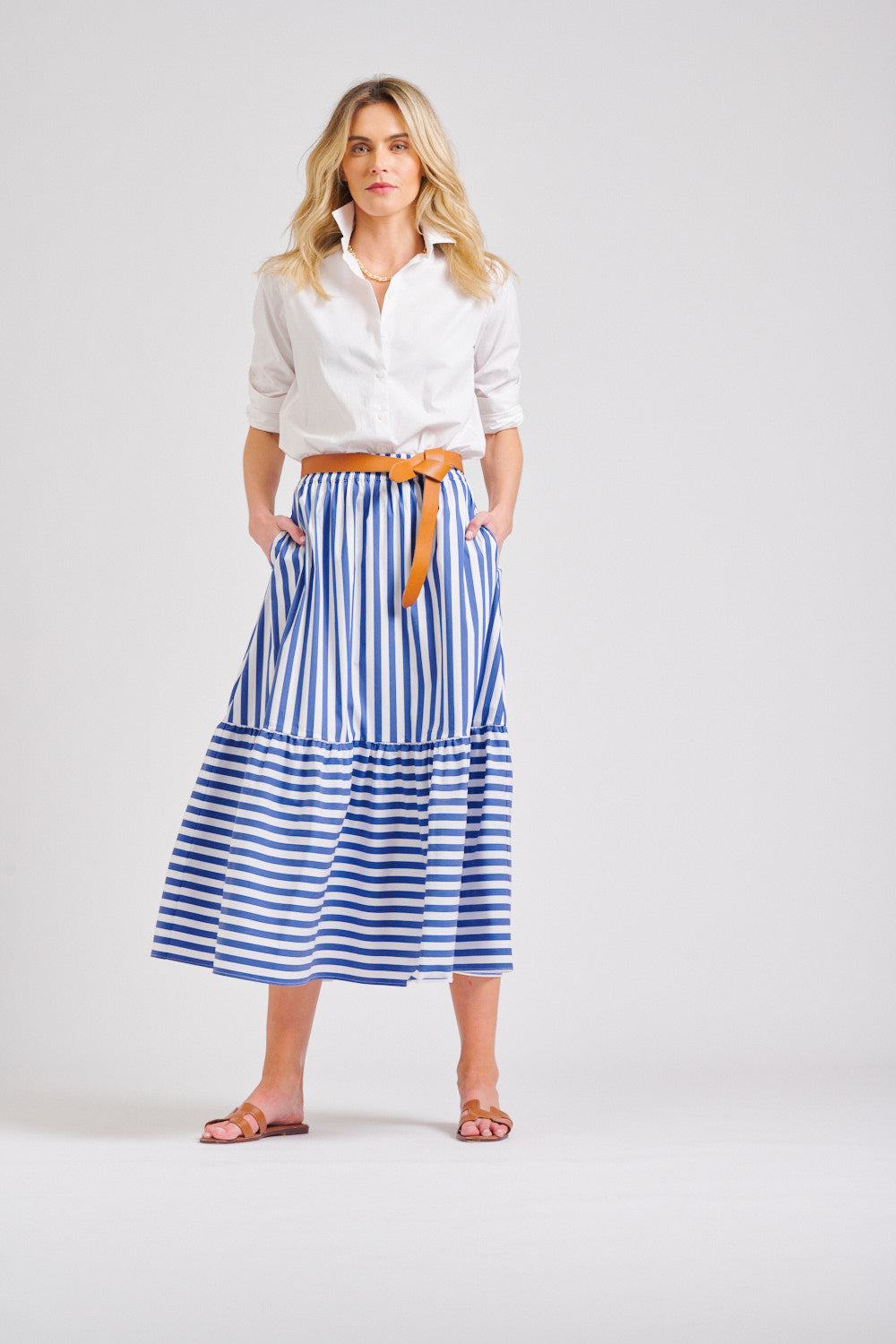 The Nina Elasticised Skirt - Blue/White